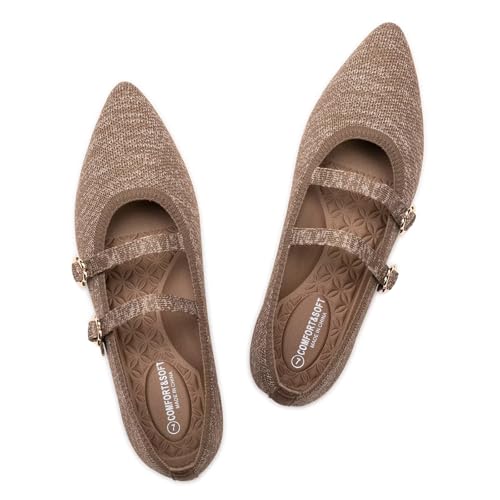 bejinash women39s mary jane flat dressy knitted shoes with double adjustable strap ballets comfortable for work pointed toe flats shoes for women