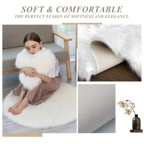 AMFUN Faux Lammfell Schaffell Teppich, Longhair Flauschiger Teppich, Flauschiger Schaffell Lammfell Fellteppich Waschbar, Weicher Fell Carpet für Stühle Sofa Schlafzimmer(Weiß, 60 x 90 cm)