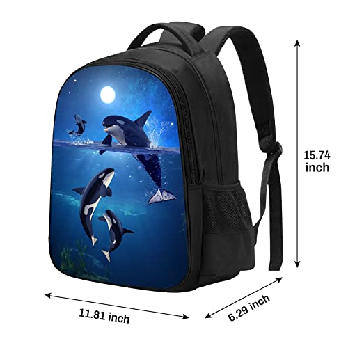 SARA NELL Kids Whale Backpack Orcas Killer Whale in Galaxy Moon Light School Bookbag for Boys Girls, Kindergarten Elementary School Backpack, Premium Book Bag with 2 Main Compartment, 15.7 Inches2
