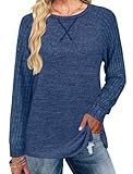 JomeDesign Womens Long Sleeve Tops Casual Round Neck Tunic Blouses Lightweight Sweaters for Womens Blue L