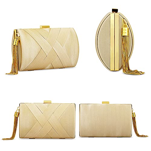 Zebrum Womens Evening Clutch Bag Designer Evening Handbag Hand Bag,Lady Party Wedding Clutch Purse (Beige-Elegant Tassel) #TOP2