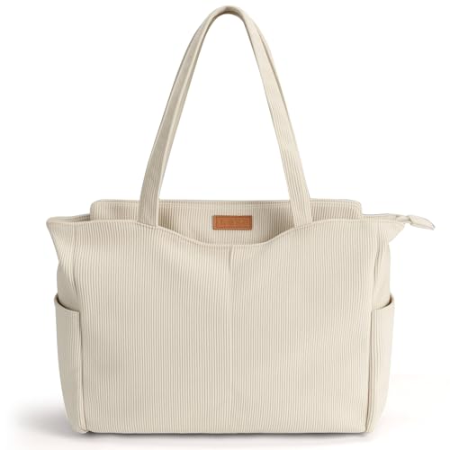 Lekesping Sac Fourre Tout Femme Grand en Velours Côtelé, Sac à Main Cabas Femme avec Fermeture Éclair, Sacs Bandoulière Ordinateur Portable 15,6 Pouces...