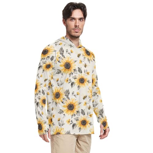 Wudan Aesthetic Sunflower Neutral Mens Hoodies Shirts Long Sleeve Beach Hoodies Swim Shirt UPF 50+ S2