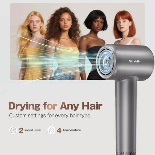 Image of Labiim Hair Dryer, High-Speed Ionic Blow Dryer 110,000 RPM Brushless Motor for Fast Drying, 200M Ions Frizz & Thermo-Control HairDryer with Magnetic Nozzle, Quiet Compact for Home Travel, Gray