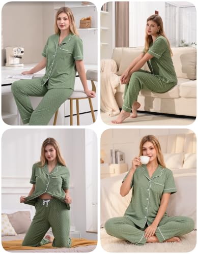 Image of NAP BOUND 100% Cotton Women's Pajama Sets Short Sleeve Button Down Soft Pjs 2 Piece Lounge Set with Pocket Nightwear XS-XXL
