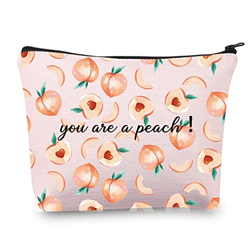 MEIKIUP Peach Travel Cosmetic Bag Toiletry Organizer Pouch Cute Fruit Makeup Bag Just Peachy Summer Beach Gift Peach Lover Gift (Pea Bag)