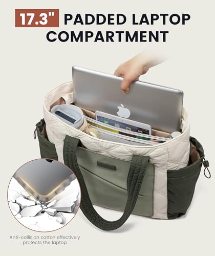 Image of LOVEVOOK Tote Bag for Women, puffer tote bag for Work Travel Nurse, Lightweight quilted Bags with Compartments