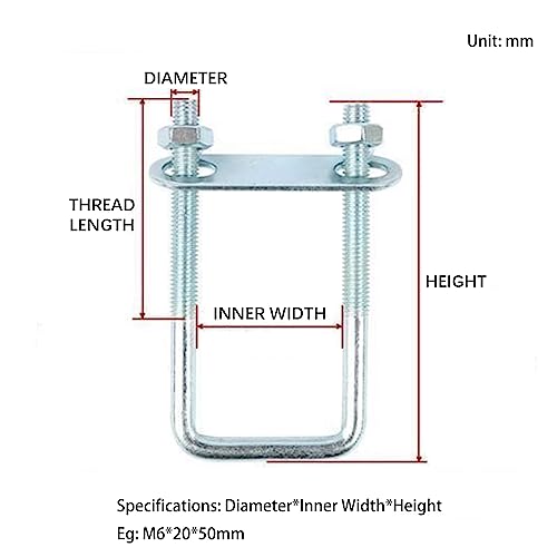 Image of TEN-HIGH U Bolt,6 Sets Galvanized Square U Bolts, U Bolts Accessories with Nuts, Frame Plate, Round Washers for Boat Trailer Hardware Plumbing(M8*80 * 120mm)