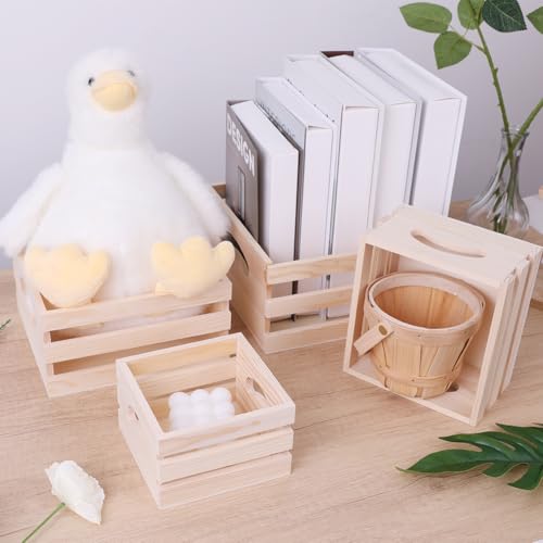 GRETJOB Wooden Crates with Handles, 4 Set Rustic Wooden Crates for Display, Small Wood Crates Box for for Kitchen, Office, Bedroom, Closet, Rustic Country Decor - Image 5