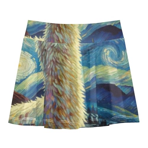 Cute Llama Starry Night Alpaca Tennis Skirts Toddler Running Athletic Shorts Girls Skorts Flowy Skirt 4t