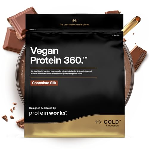 Protein Works | Vegan Protein 360 - Gold Innovation, Chocolate Silk, 33 Servings, 100% Plant Based & Natural, Premium Multi-Protein Blend, Low Fat Shake, Low Calorie Shake, 1kg