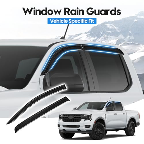 Image of Ranger Rain Guards - Window Visors for Ford Ranger XL /XLT Lariat Raptor 2024-2026, Out-Channel Side Window Rain Guards for Ranger Accessories, 4PCS, Black, Car Accessories