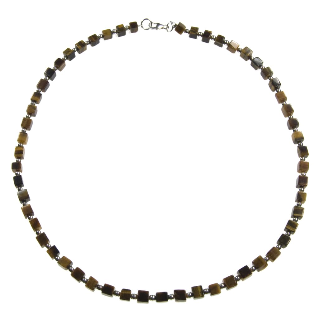 Collana occhio di tigre e argento massiccio 925 - Dimensioni delle pietre 4 mm, Occhio di tigre, Occhio di tigre
