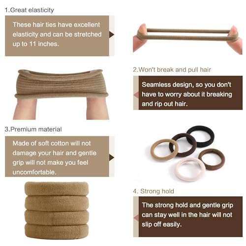 Image of SYGY Hair Tie, 100PCS Hair Ties for Thick Thin Hair, Seamless Cotton Hair Bands, No Damage for Women, Soft Hair Accessories Ponytail Holders, Brown Color | Cotton Hair Tie for Women, Soft Hair Accessories Ponytail Holders, Brown Color