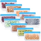 10 Pack Reusable Silicone Food Storage Bags, Leakproof Dishwasher Safe Reusable Freezer Bags for Food Containers, Lunch Bags for Sandwich, Snack, Marinate Meat, Salad Fruit