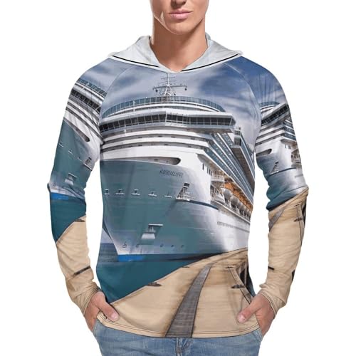 Men's Sun Shirts UPF 50+ Rash Guard Long Sleeve Sun Protection Hoodie Cruise Ship Lightweight Shirt XL White