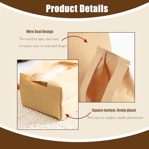 OT-NVWOZR 60 Stück Brottüten Papier, Braune Papiertüten kleine mit Fenster Lebensmittelechte Butterbrottüten, Kraftpapiertüten für Hausgemachtes Brot Süßigkeiten Geschenke(35x21cm,33x 16cm)