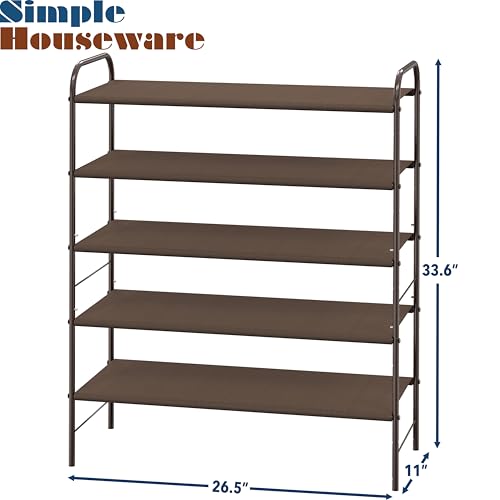 Image of Simple Houseware 5-Tier Shoe Rack Storage Organizer, Bronze | 600D polyester Light Sturdy Shoe Shelf