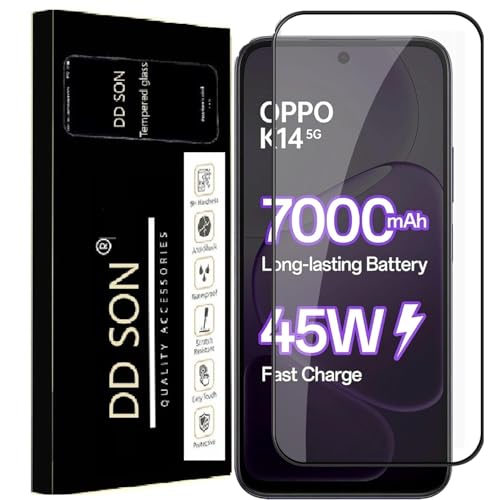 Image of DD SON Premium HD+ Tempered Glass Screen Protector Guard Compatible For Oppo K14X 5G / Oppo K14 5G (6.75 Inch, Pack of 1) | Edge to Edge Coverage With Easy to installation kit for Smartphone