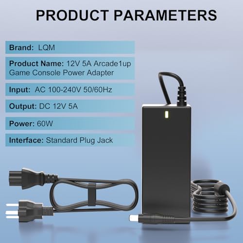 Image of LQM 12V AC Power Adapter for Arcade1Up Game Machine Arcade 1up All Riser