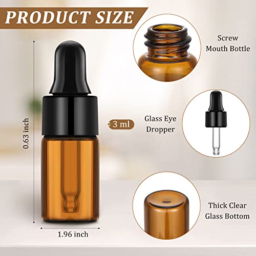 Nuogo 100 Pcs Amber Glass Mini Dropper Bottles Essential Oil Dropping Small Empty Sample Vial with Dropper and Black Caps Tiny Amber Glass Bottles Perfume Jars for Travel(3 ml)2