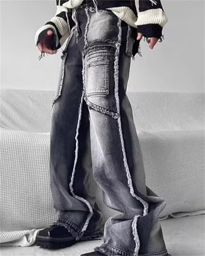 Men's Burr Edge Deco Washed Straight Fit Jeans Loose Hip Hop Denim Work Pants Jean4