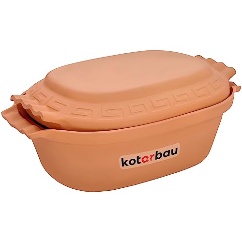 KOTARBAU® Keramik Bräter 6 L Römischer Topf Keramiktopf Naturton Bräter Dampfgarer Rustico Tonbräter Auflaufform Tonware Keramische Grillschale Oval Steingut Brotbackform