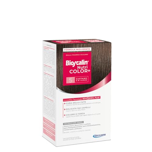 Bioscalin Nutricolor+ Tinta Permanente - Colore Intenso, Kit Completo con Shampoo e Balsamo Protettivi Colore, Formula Delicata, Senza Ammoniaca 5 Castano Chiaro