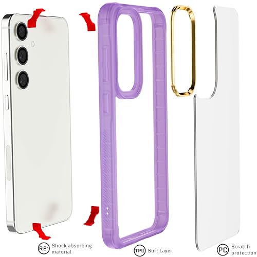 Image of Ghostek Covert Clear Samsung Galaxy S24 Plus Phone Case with Military Grade Shockproof Protection, Non-Slip Grip, Protective Silicone Cover Designed for 2024 Galaxy S24+ (6.7 inch) (Purple)