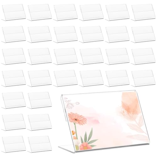 ZOFUN 60 Stück Mini Acryl Etikettenhalter Kunststoff, 8 x 5 cm Vertikal Acryl Etikettenhalter Tischaufsteller, Aufsteller Transparent Preisschildhalter Tischaufsteller für Geschäfte Supermärkte Büros
