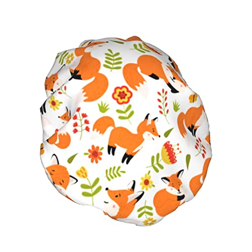Fox Shower Caps For Women Reusable Waterproof Women Shower Caps Reusable Peva Lining Hair Cap For Shower Double Protection Layers Elastic #TOP1