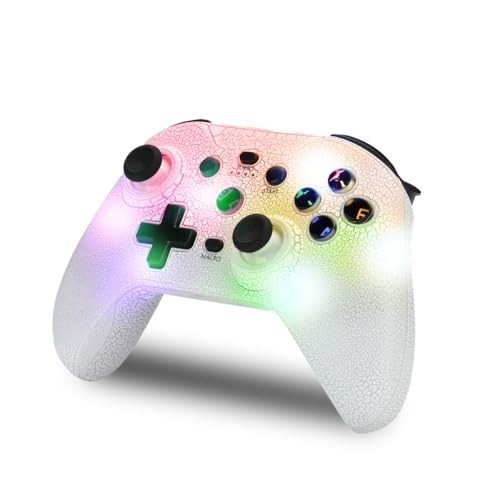 NK Mando Switch Inalámbrico - LED RGB Ajustable, Switch/PC/Android/iOS, Función Turbo, Ajustes Macro, Bluetooth, 6 ejes, 4 Modos de Vibración - Color Blanco (Incluye Soporte Smartphone)