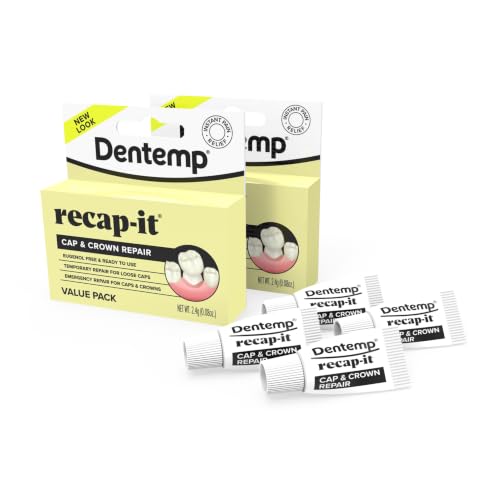 Image of Dentemp Recap-It Cap and Crown Repair Dental Kit - Fast Acting Formula Dental Cement for Loose Caps (Value Pack of 2) - Temporary Cement for Crown and Bridge