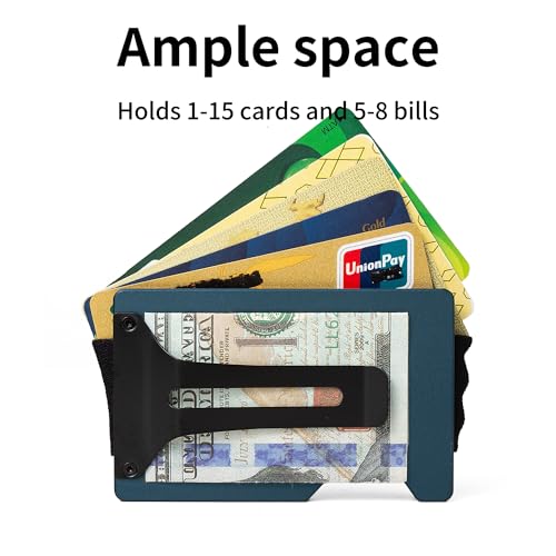 Image of Minimalist Wallet for Men, Slim Metal RFID Blocking Wallet Credit Card Holder Money Clip & Cash Strap, Scratch-Resistant Holds 15 Cards,Ideal Gift for Men | Matte Navy