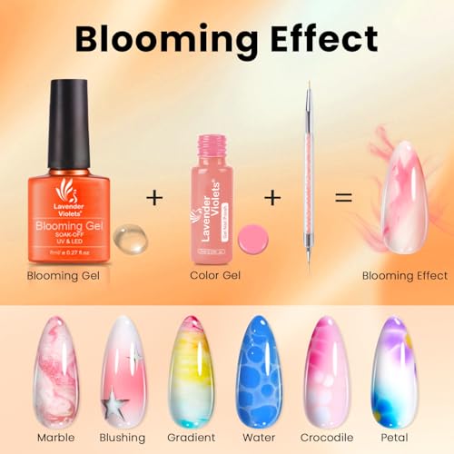 Foto von Lavender Violets UV-Gel-Nagellack Blooming Gel Set,21 stück Weiß Rosa Schwarz Blau Rot Grün Splitter Glitzernd mit Base & Matte-Glänzende Top Coat Shellac Nägel Maniküre C997
