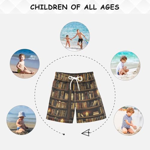 Boys Beach Board Shorts Vintage Library Book Swim Trunk Teen Swimwear 8-16Y Multicolor 5