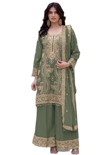 Costume indien brodé en chinon parfait pour mariage et fête
