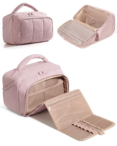 Marscamd Travel Makeup Bag for Women, Toiletry Organizer with Waterproof Pockets, Puffy Cosmetics...