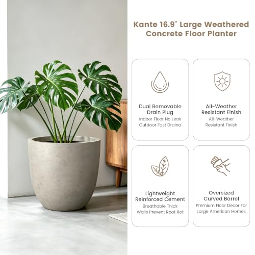 Image of Kante Weathered Concrete Planter 18 inch Dia All-Weather Round Large Pot