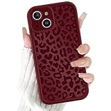 lioscre Cute Cheetah Print Phone Case for iPhone 15 Case 6.1', Aesthetic Burgundy Wine Red Leopard Pattern Design Cover Shockproof Soft Slim TPU Full Camera Lens Protective Funda for Women Girls
