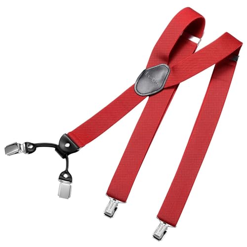 DonDon Hosenträger Herren extra stark dunkelrot 3 5 cm Hosenträger Herren breit in Y-Form lang - Starke Clips passend für Anzug Jeans Chinos Vintage Rockabilly Suspenders