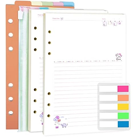 Rancco A6 Refill Paper, Colorful 6-Rings Binder Papers Refill, Filofax Notebook Inserts Refills Loose-leaf Binder Paper for Planner Journal Dairy, 90 Pages,Double-sided writing, 6.9x3.7", Memo Cover