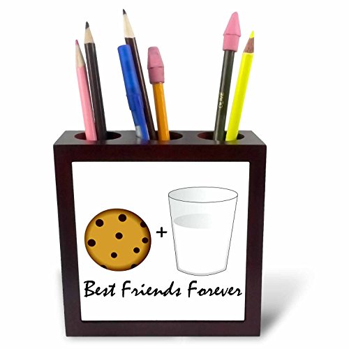 3dRose LLC Cute Cartoon Milk and Cookies best Friends forever 5-Inch Tile Pen Holder