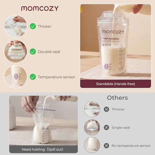 Image of Momcozy Breastmilk Storage Bags, 200PCS Value Pack, Temp-Sensing Discoloration Milk Storing Bags for Breastfeeding, Presterilized, Hygienically Doubled-Sealing, for Freezing, 6 Ounce