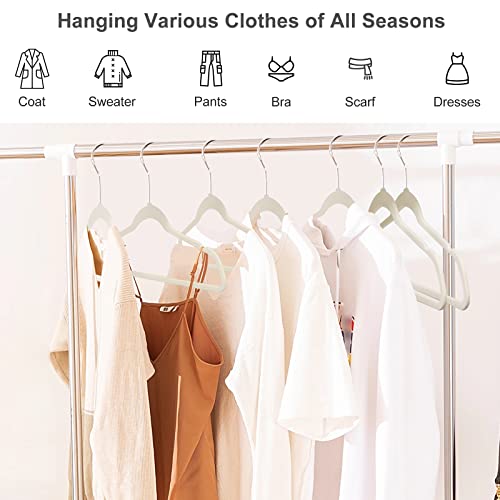 Ivory Velvet Suit Hangers (Pack Of 50), Coat Hangers-Heavyduty - Non Slip -No Hanger Marks- Soft Touch Velvet Standard Hangers 360 Degree Swivel Hooks,Space Saving Clothes Hangers,Ivory/Silver #TOP5