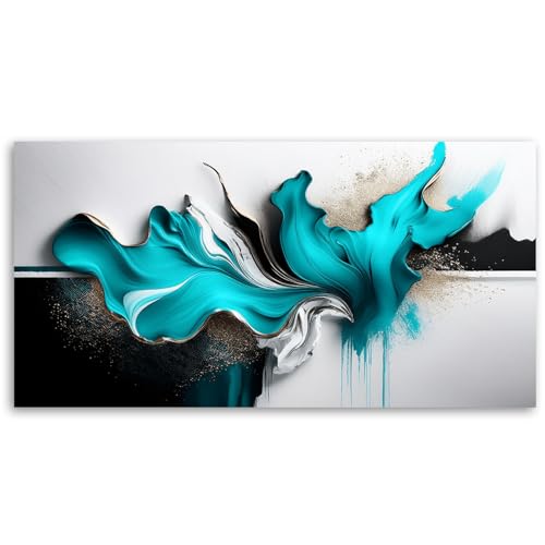 Tableau salon grand format abstraction turquoise effet 3D 100x50 cm - 3
