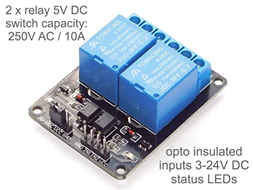 Canaduino 2 Relay Board 10A / 250V - Opto-Insulated Inputs 3-24V For Arduino Etc. #TOP2