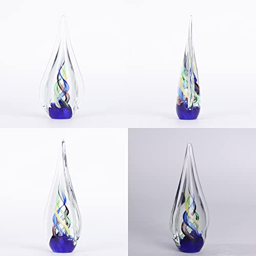 Blown Glass Sculpture, Blue Glass Art Collection Statue, Unique Mediterranean Decorative Glass Teardrop Statue Suitable For Office, Shelf, Dresser, Living Room Coffee Table, Mantelpiece Filling (A) #TOP5