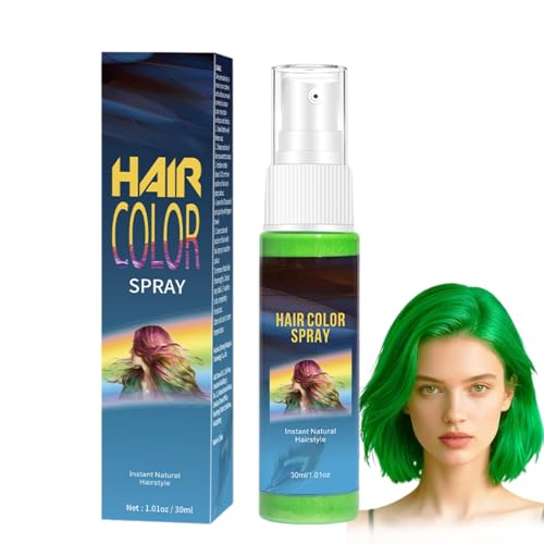 Green Hair Dye Spray - Temporary Hair Colour Spray with Easy Wash-Out Semi-Permanent Vibrant Green Hair Colour for Cosplay Parties & Festive Events - Mild Formula for All Hair Types - 30ml