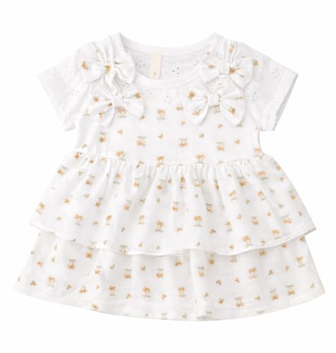 Image of Bold N Elegant Baby Girl Cotton Summer Dress Frock with Cherry Print n Bow | Short Sleeve Casual Outfit for Infant Toddler Girls